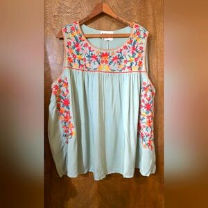 Savanna Jane Sage Green Floral Embroidered Blouse *Price Firm*